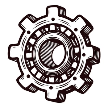 Vintage mechanical gear in detailed hand drawn on white background vector