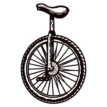 Black and white of a classic unicycle with detailed spokes and saddle design vector