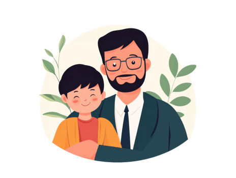 Father and son bonding moment with nature elements in background png