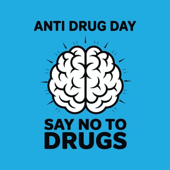 Anti Drug Day Awareness Concept With Brain Illustration On Blue Background vector