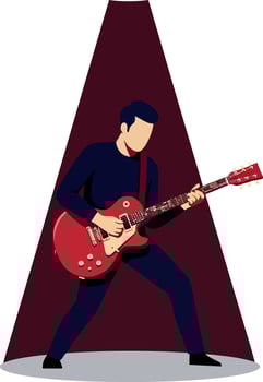 Male Guitarist Playing Red Electric Guitar on Stage Spotlight Illustration vector