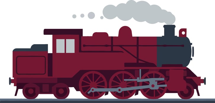 Vintage red steam locomotive train with smoke on railway track illustration vector