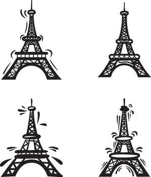 Eiffel Tower Cartoon Black And White Illustration Of Paris Landmarks Set vector