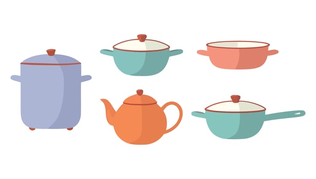 set of kitchen utensils, flat design illustration vector