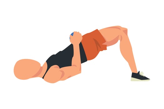 Man Doing Exercise with Hip Lifting, Male Athlete Doing Sports for Fit Body, Buttock Workout Illustration on White Background vector