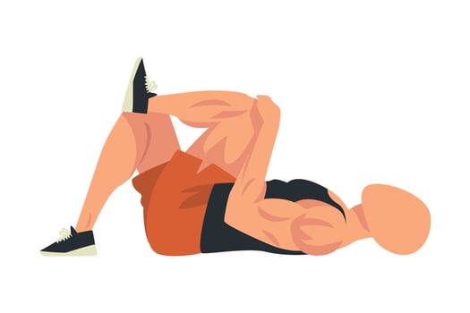 Man Doing Glute Exercise, Side View of Male Athlete Doing Sports for Fit Body, Buttock Workout Illustration on White Background vector