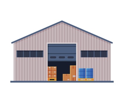 Warehouse Building, Industrial Construction Flat Style Illustration on White Background vector