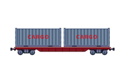 Railroad Shipping Container, Rail Freight Transport Flat Style Illustration on White Background vector