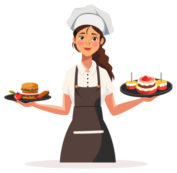 A chef holding trays of diverse food items. png