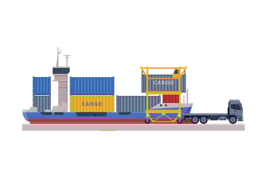 Industrial Cargo Ship, Freight Transportation Illustration on White Background vector