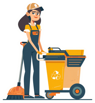 A female sanitation worker pushing a recycling cart. png