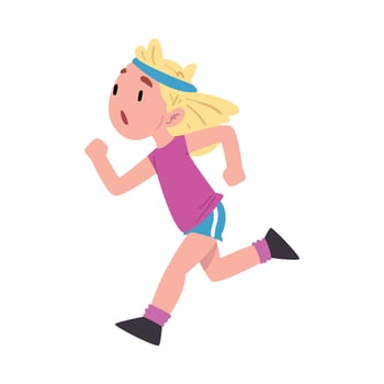 Cute Girl Running, Child Daily Routine Activity Cartoon Style Illustration on White Background vector