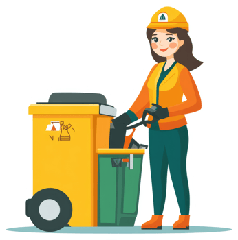A female worker empties hazardous waste into a large disposal container. png