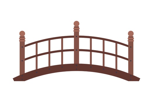 Arched Wooden Bridge, Urban Infrastructure Design Element, Flat Style Illustration on White Background vector