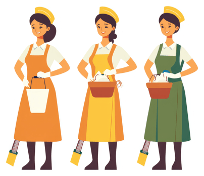 Three women farmers carrying produce in baskets and buckets. png