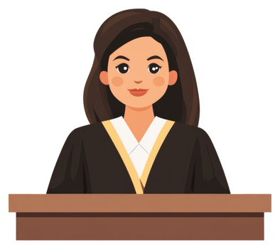 A female graduate in academic regalia sitting behind a podium. png