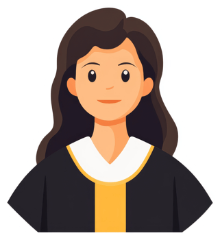 A smiling female graduate in a black and gold academic gown. png