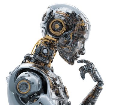 Futuristic humanoid robot contemplating technology and innovation png