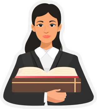 A female lawyer holds an open legal book. png