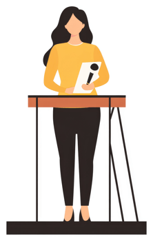 A woman giving a speech behind a podium. png