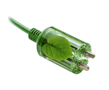 Eco-friendly energy concept with green plug and leaf design png