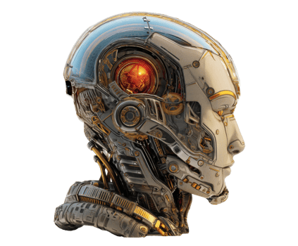 Intricate futuristic robot head with shining details png