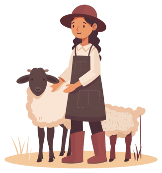 A young girl farmer tending to her sheep. png