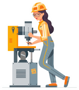 A female engineer operates a heavy-duty machine. png