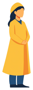 A stylized illustration of a woman wearing a yellow coat. png