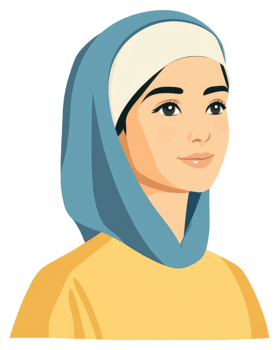 A young girl wearing a light teal hijab and a mustard yellow hoodie. png