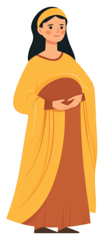 A pregnant woman in traditional attire, embracing her burgeoning belly. png