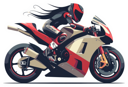 A female motorcyclist in a racing pose on a stylish motorcycle. png