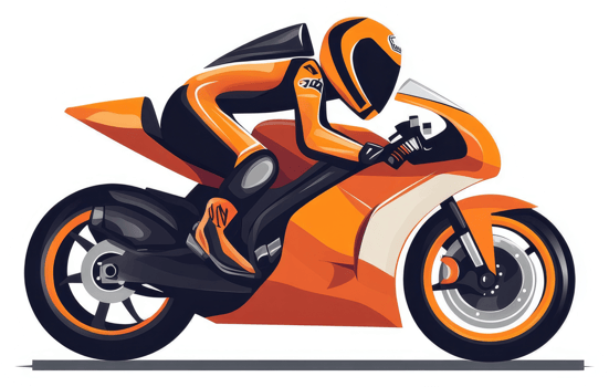 A vibrant orange motorcycle racer in motion. png