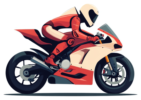 A skilled motorcyclist in vibrant red riding a powerful sports motorcycle. png