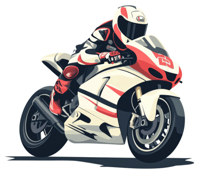 A skilled motorcyclist racing on a sporty motorcycle. png