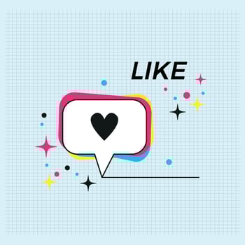 Greeting card inviting the users to like some post on RRSS, with vibrant colors, cmyk palette, stars and a praph paper. vector