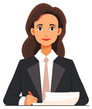 A professional woman in a business suit signing a document. png