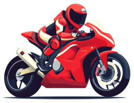 A red motorcycle racer in motion, showcasing speed and power. png