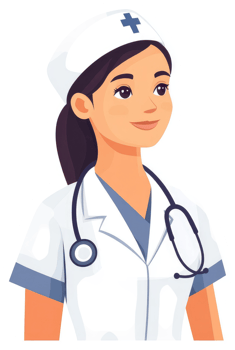 A friendly female nurse in a white uniform. png