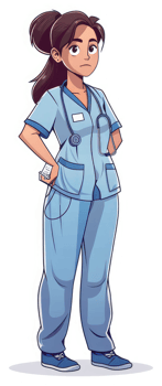 Cartoon illustration of a female nurse in light-blue uniform. png