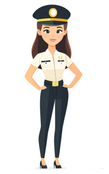 A confident female officer in a beige uniform and black pants. png