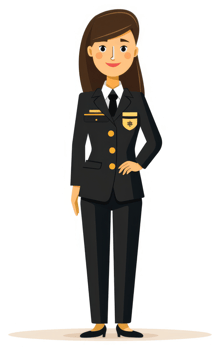 A female officer in a formal black uniform. png