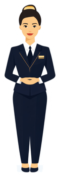 A female employee in a navy blue professional uniform. png