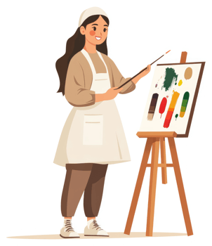 A young artist displays a colorful palette on an easel. png