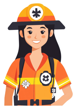 A female paramedic in a vibrant orange uniform. png