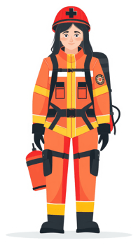 A female firefighter in protective gear, ready for action. png