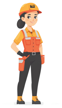 A confident female worker in vibrant orange and black safety gear. png