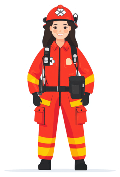 A female first responder in protective gear. png