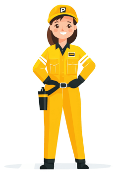 A friendly female worker in a bright yellow uniform. png