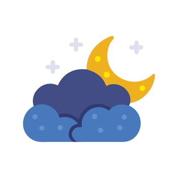 Night scene Moon, clouds, and stars illustration icon vector